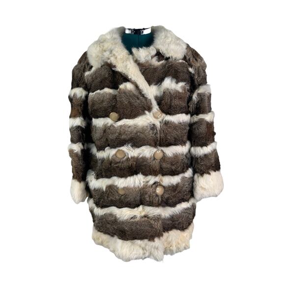 VINTAGE 60s/70s Striped Rabbit Fur Coat M/L - Totally Wearable! - Picture 1 of 15